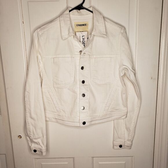 L'agence Jemma Blanc White Cropped Jean Jacket - Picture 1 of 5
